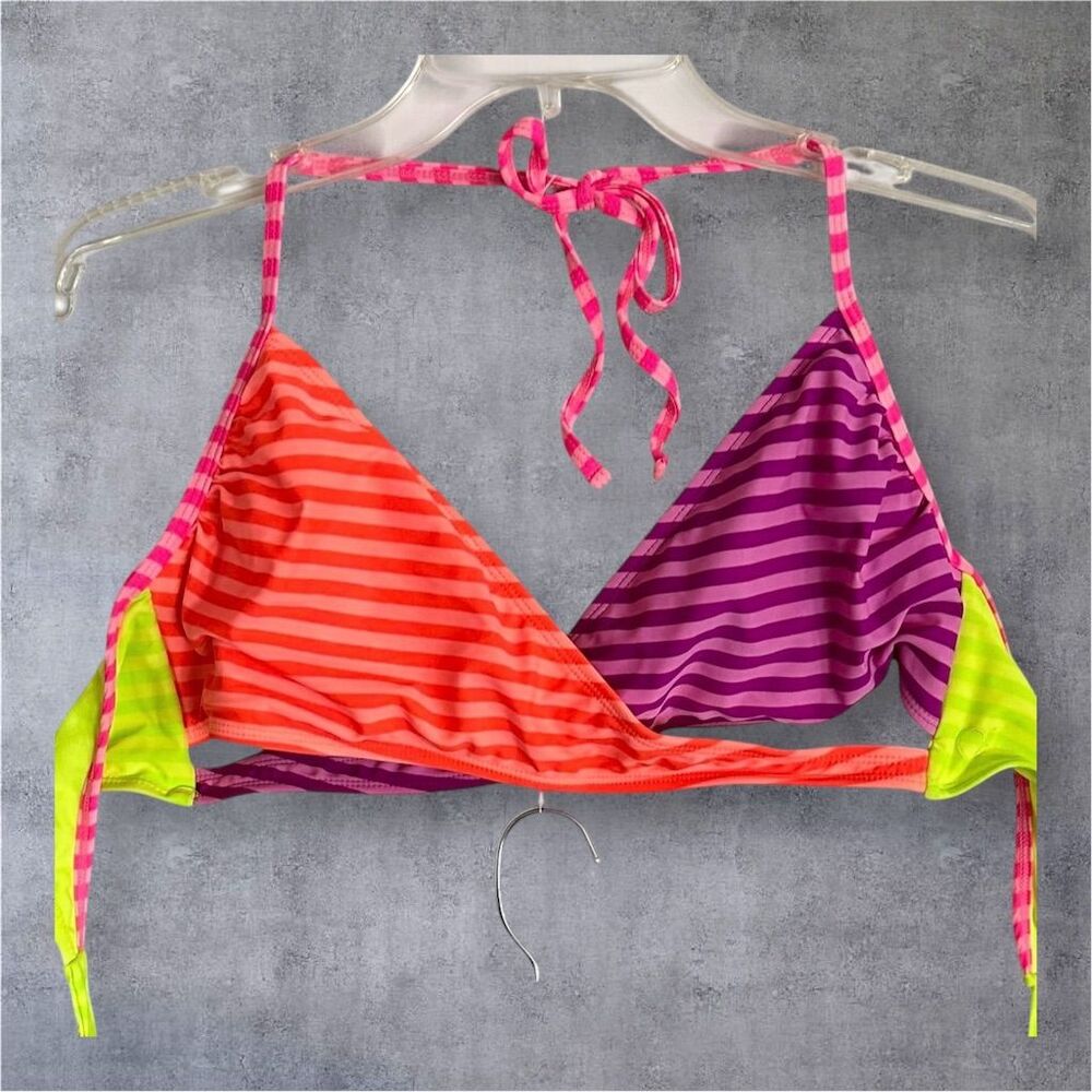 OP Women's‎ XL Multicolor Striped Triangle Bikini Top Halter Beachwear